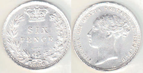 1886 Great Britain silver Sixpence (gEF) A000831